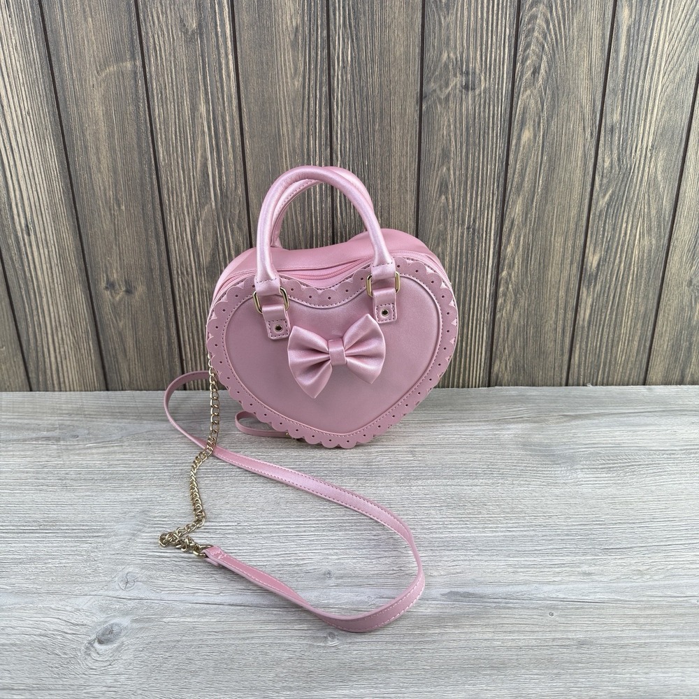 Bioworld Pink Lolita Heart Crossbody Bag Bow Kawaii Coquette Purse Handbag